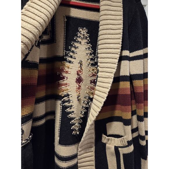 PENDLETON Harding Open Front LONG Cardigan Sweater Aztec Cotton Wool Women's L - Picture 10 of 12